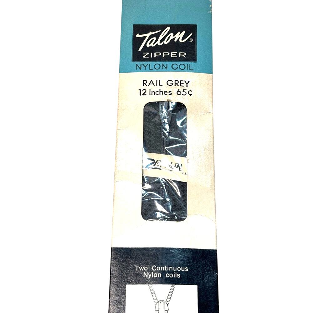 Vintage Talon Zipper Nylon Coil 12 inch Rail Grey Zephyr Deadstock